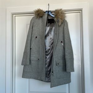J.CREW Women's Gray Vail Fur Hooded Parka Overcoat